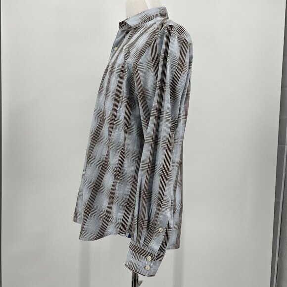 Tommy Bahama Mens Long Sleeve Button-Up Shirt M/M 100% Cotton Brown & Blue Plaid - Picture 7 of 9